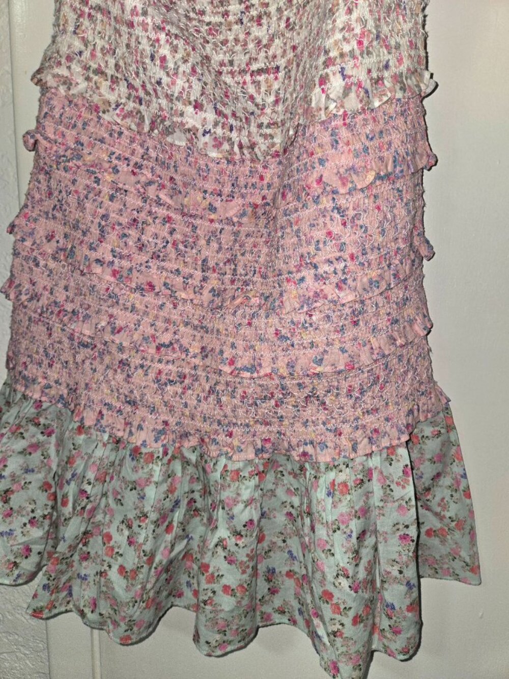 LoveShackFancy XL Floral Smocked Tie Shoulder Mini Dress Cottagecore - Picture 4 of 10